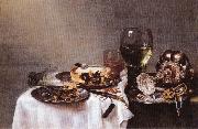 HEDA, Willem Claesz. Breakfast Table with Blackberry Pie oil on canvas